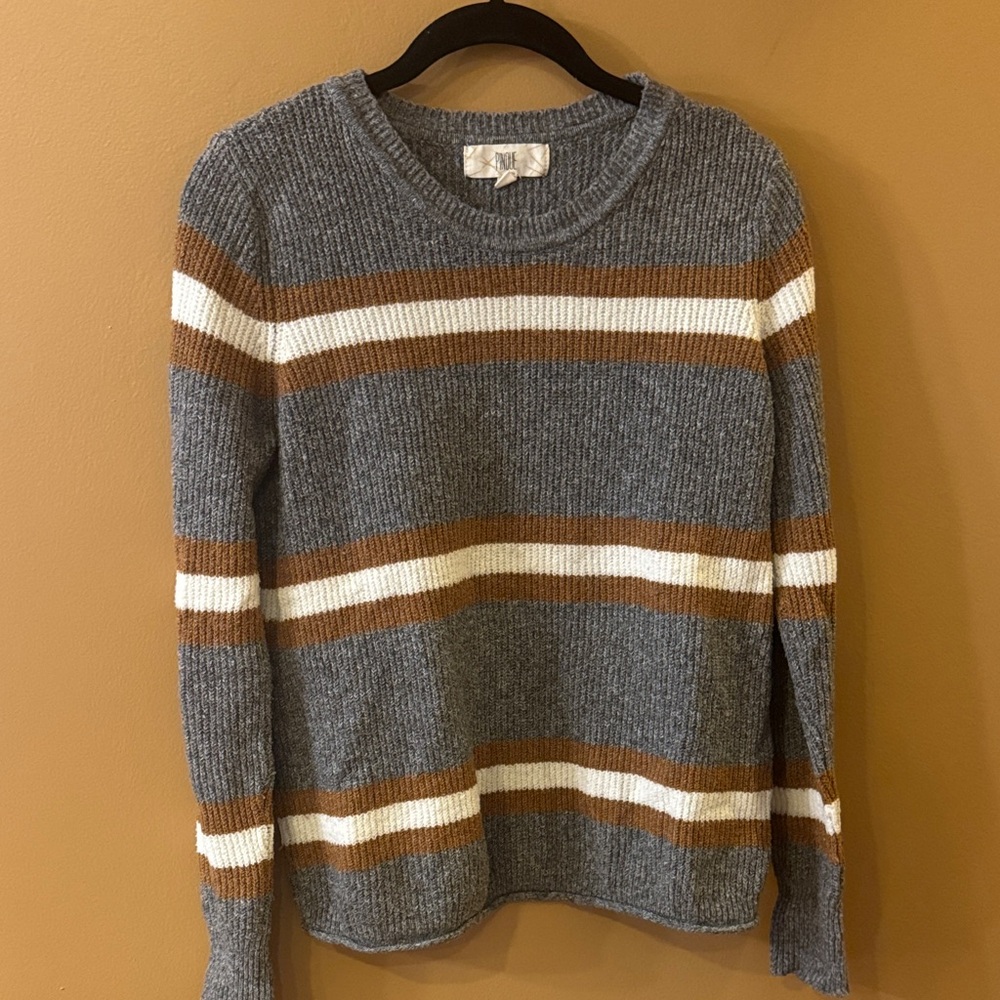 Women’s Crewneck Sweater in Gray and Brown Stripes